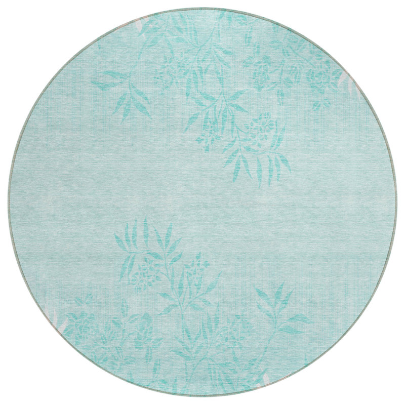Tapis extérieur lavable floral bleu sarcelle et ivoire 8 pi