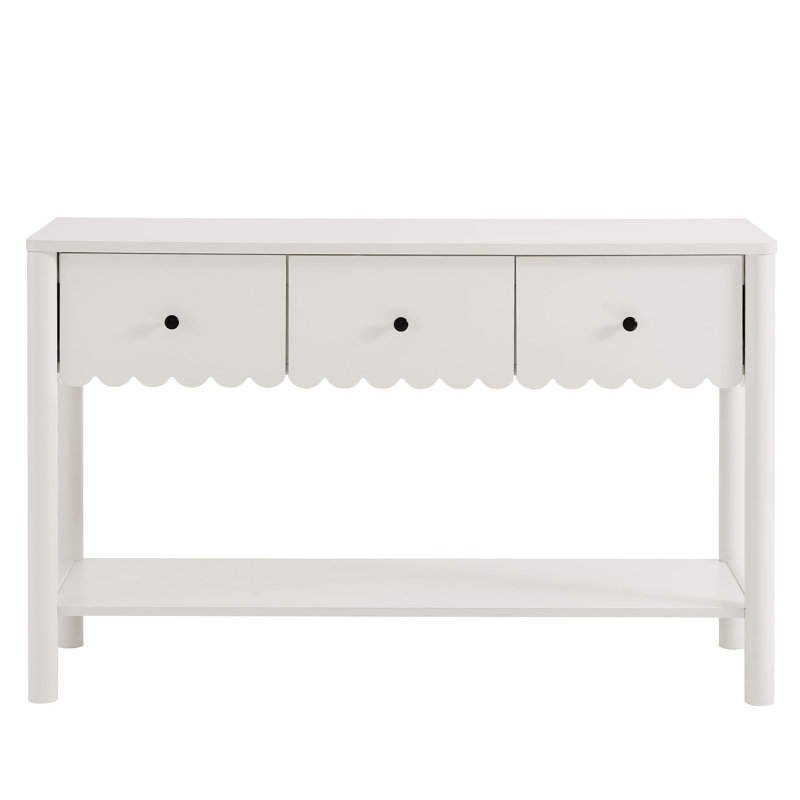Emmeline 3-Drawer Scalloped Console Table, White