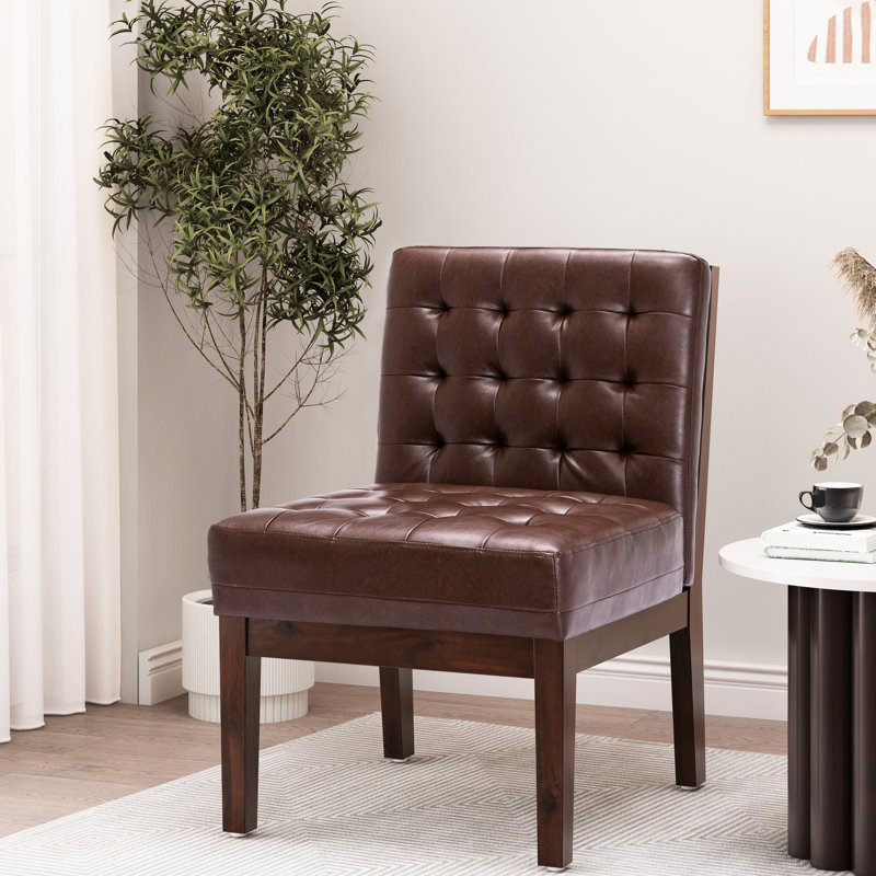 Chaise d'appoint chic avec revêtement en bois d'hévéa et structure en bois d'hévéa brun foncé moderne