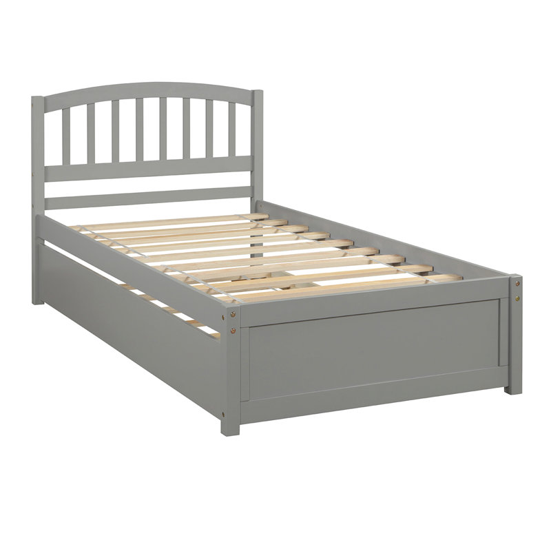 Lit plateforme simple avec lit gigogne gris et bois massif