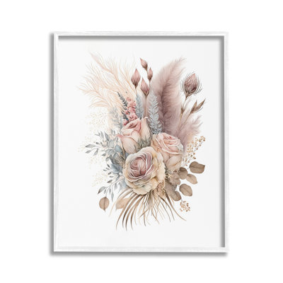 «Boho Neutral Roses», art de la giclée encadrée par LSR Design Studio