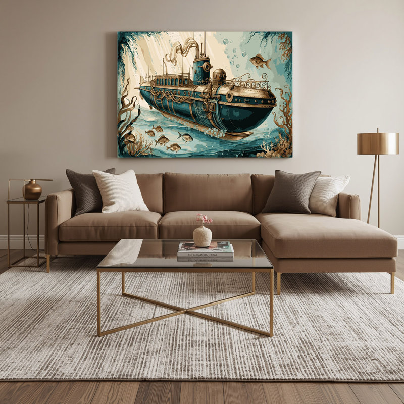 Transport, sous-marin, illustrations, toile brune, H 11 po x l 14 po
