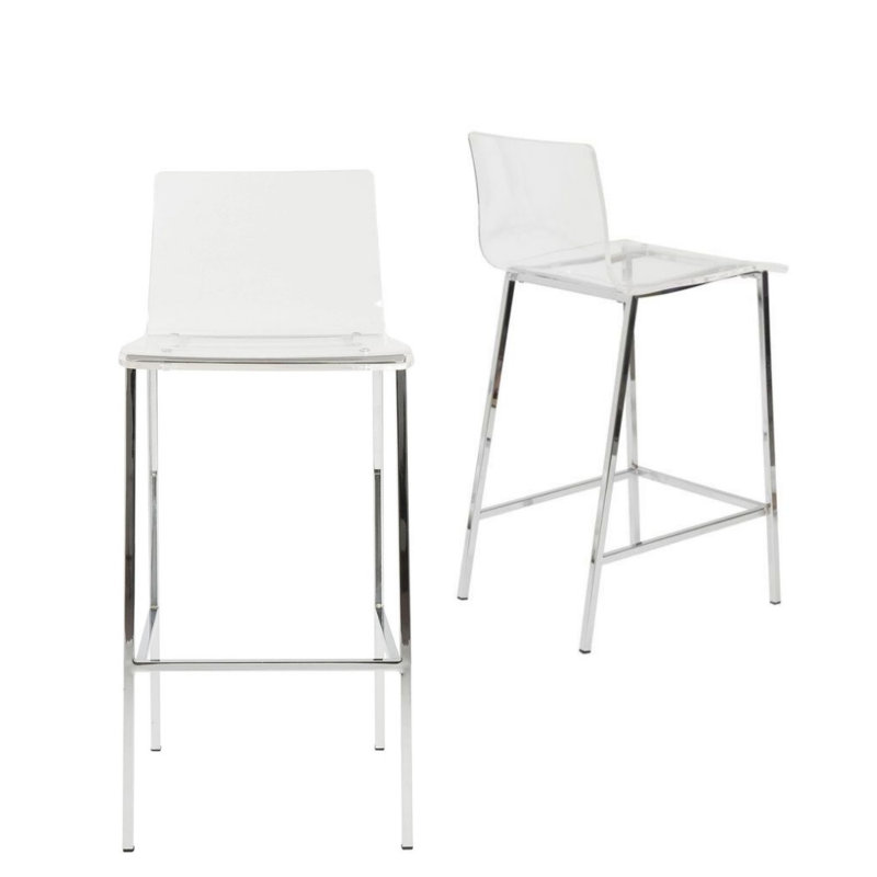 Counter Stool with Metal Frame, Clear/Silver