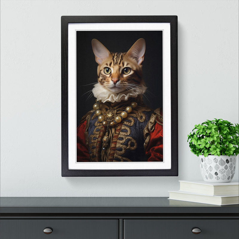 Bengal Cat Rococo No.2 - Framed Print, Black, 34cm H x 25cm W x 2cm D