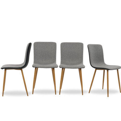Ensemble de quatre chaises de salle à manger d'appoint en tissu gris et noir et similicuir