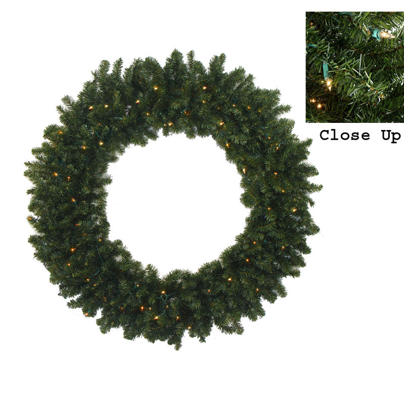 Couronne de Noël artificielle pré-éclairée pin canadien, H 5 po x l 24 po x P 24 po, Multi