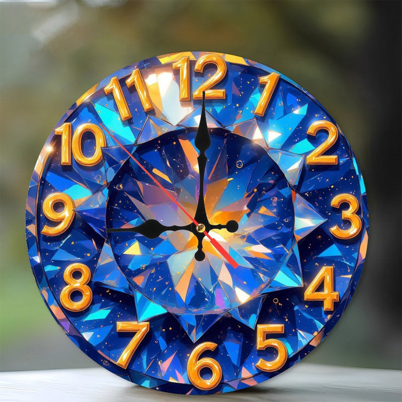 Horloge en cristal bleu avec chiffres dorés