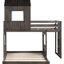 Lit mezzanine gris antique avec maisonnette, lit simple en bois sur lit double, barrières de sécurité et structure en bois de pin massif, lit de jeu avec capacité de charge de 400 / 600lbs en gris, lit double et barrières de sécurité,-1160302658