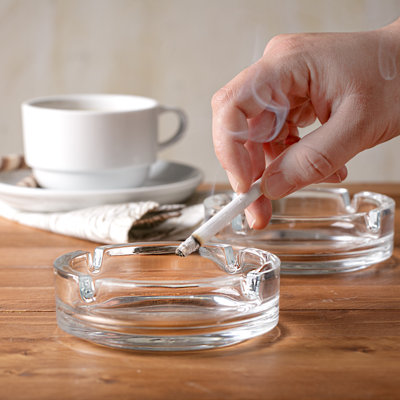 Clear Glass Cigar Ashtrays Set of 2 - Large Heavy-Duty European Glass with 4 Grooves, Durable & Break-Resistant for Home, Bar, Office, or Outdoor Use