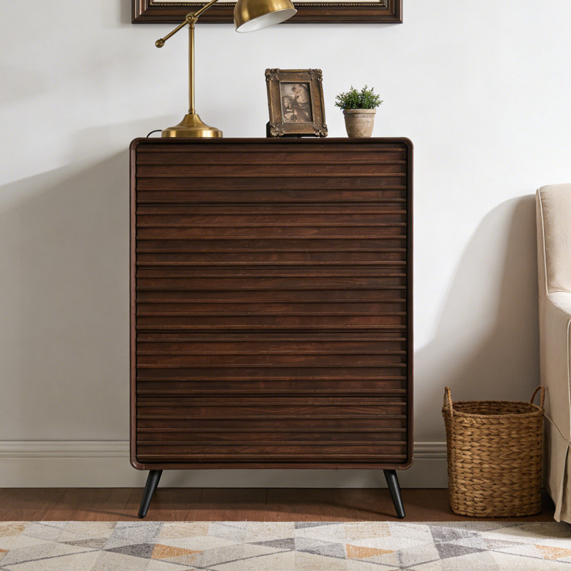 Commode Mid-Century moderne et rangement à 5 tiroirs, Noyer foncé