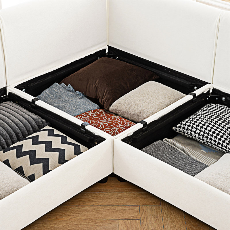 Canapé modulaire modulaire avec rangement et repose-pieds, Blanc
