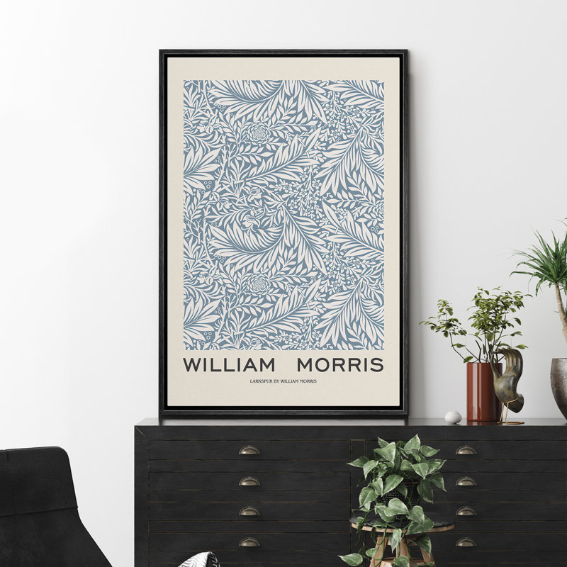 William Morris Blue and White Floral Canvas Art with Black Frame