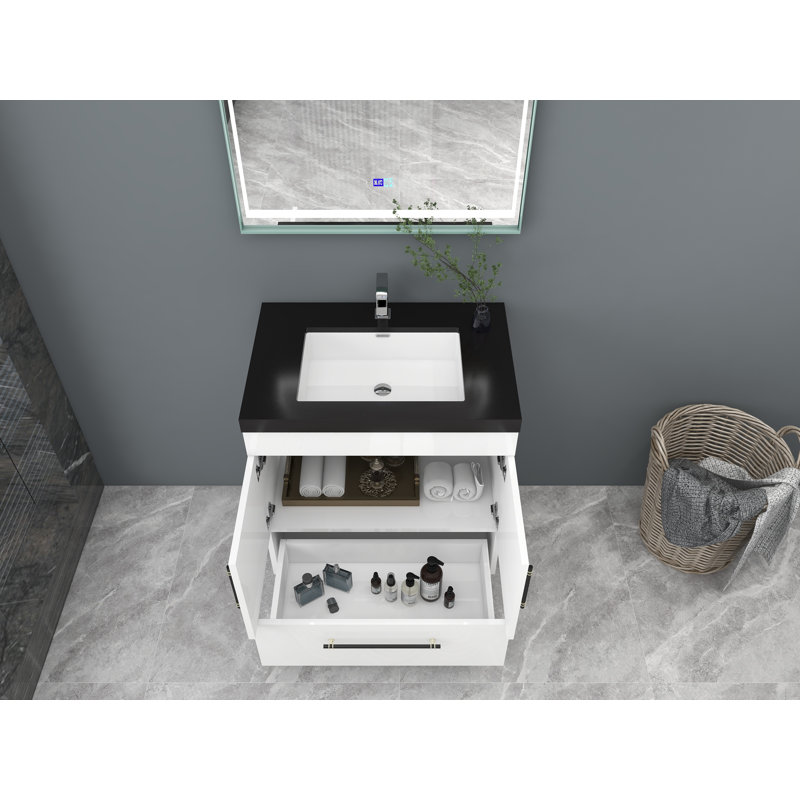 Ensemble de meuble-lavabo simple 30 po Camoni, Blanc ultrabrillant, Noir mat