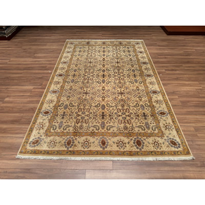 Original Hand Knotted Traditional Pattern Cream Wool Rug