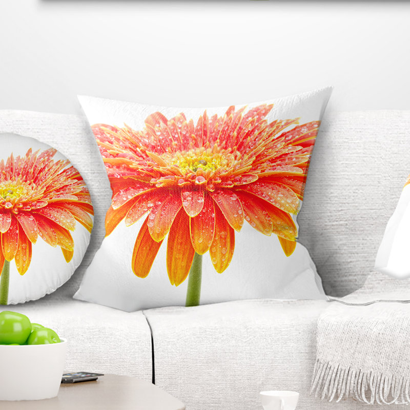 Grand coussin gerbera floral, 18 po x 18 po, Coussin décoratif