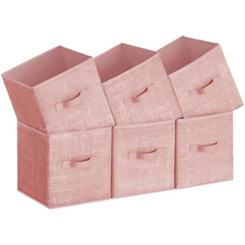 Storage Cubes, 13-Inch Non-Woven Fabric Bins With Double Handles, Set Of 6, Closet Organizers For Shelves, Foldable, For Clothes, Jelly Pink