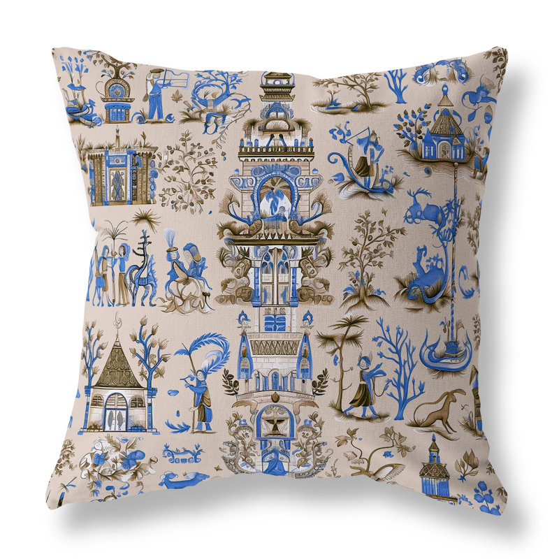 Imperial Elegance Floral Reversible Throw Pillow, 18"H x 18"W, Blue/Ivory Floral
