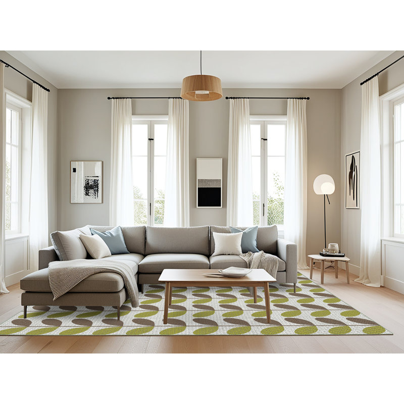 Tapis vert/brun tissé à la machine, Rectangle 8 pi x 12 pi