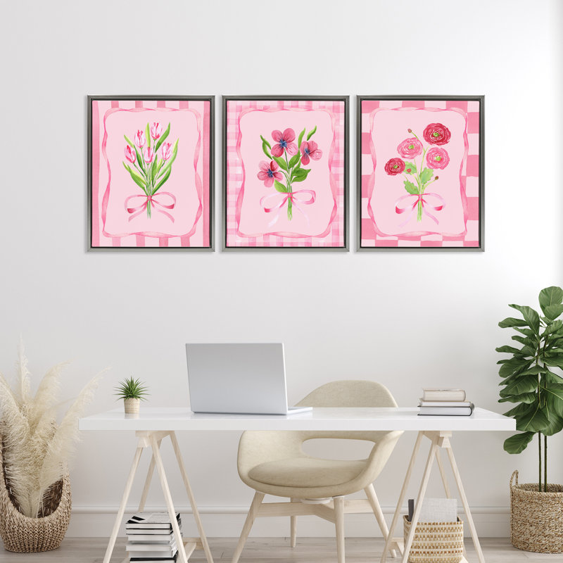 Ensemble de 3 cadres flottants avec fleurs jolies et douces, design par Nina Jacobs, Cadre flottant gris lustré