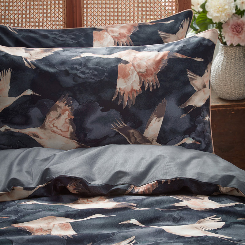 Flyway Percale No Pattern Duvet Cover Set with Pillowcases, Kingsize - 2 Standard Pillowcases, Blue/Ceam