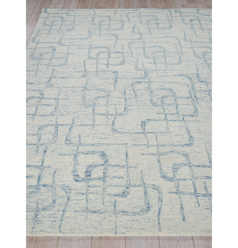 Wool Abstract Area Rug in Light Blue, Rectangle 9' x 12'