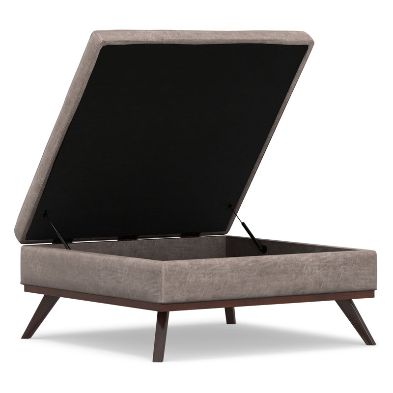 Repose-pieds capitonné de style Mid-Century avec beaucoup de rangement Owen, Gris taupe délavé