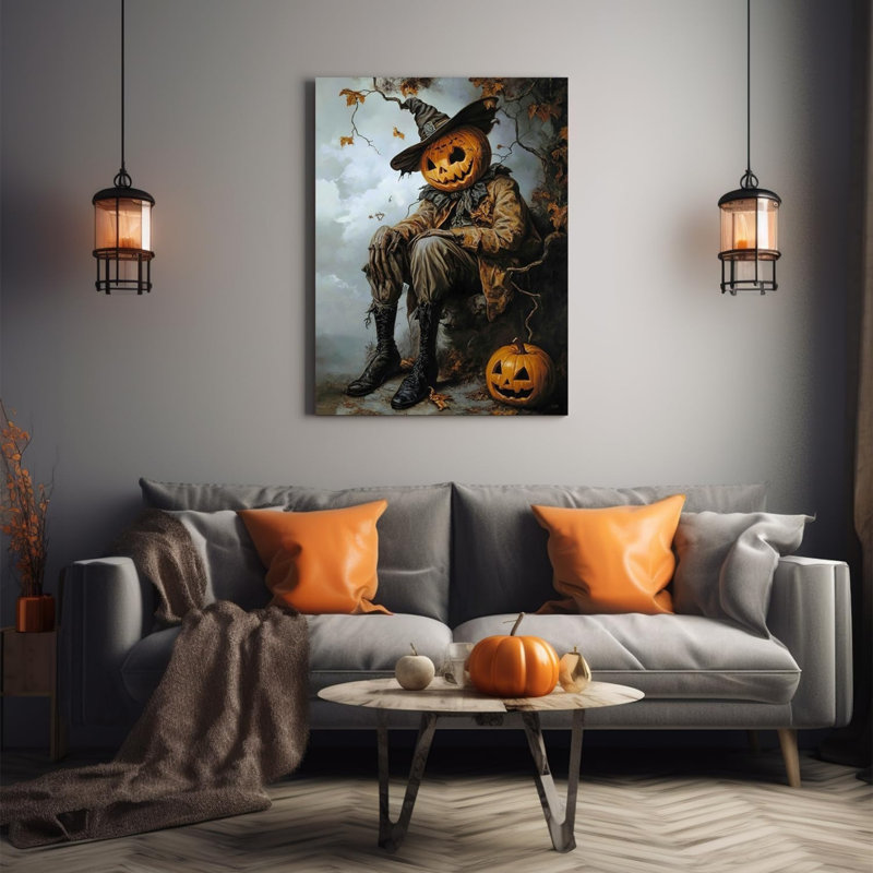 «Scarecrow In Worn Wizard Hat», art mural sur toile sans cadre 24 po x 36 po
