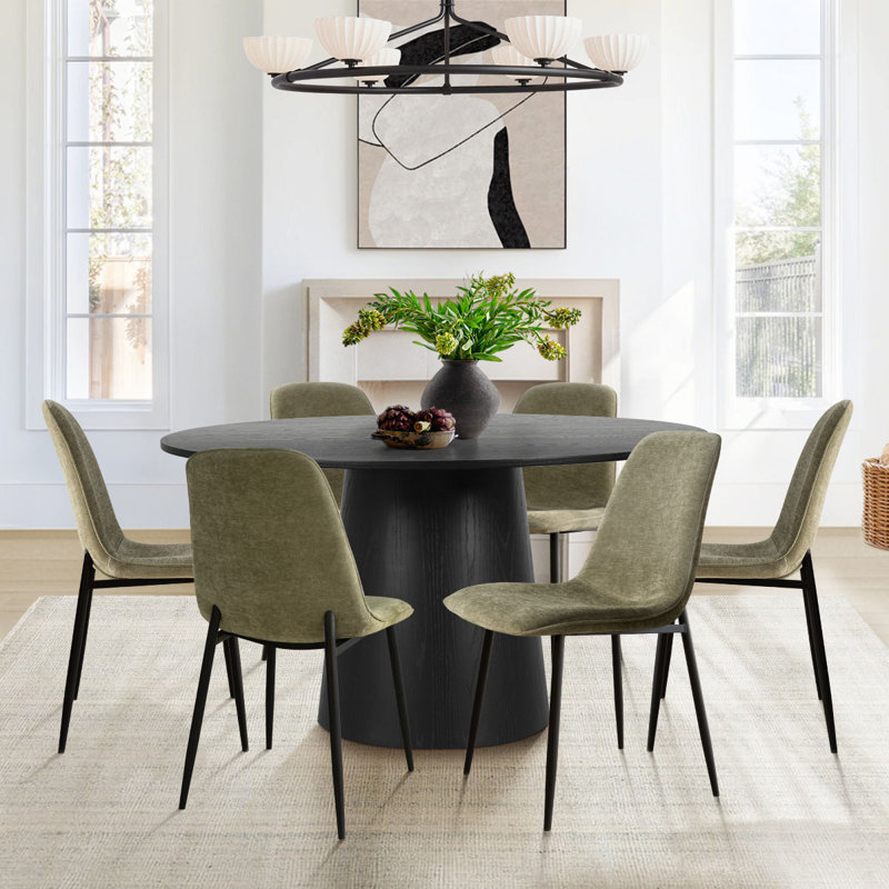 Set of 6 Chenille Upholstered 18" Seat Height Dining Side Chair, Green