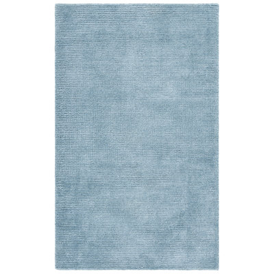 Tapis bleu uni en viscose / laine touffeté à la main Himalaya