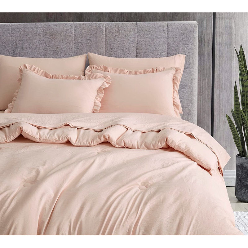 Ruffled Edge Microfiber Bed in a Bag Comforter Set, King Comforter + 6 Additional Pieces, Sage