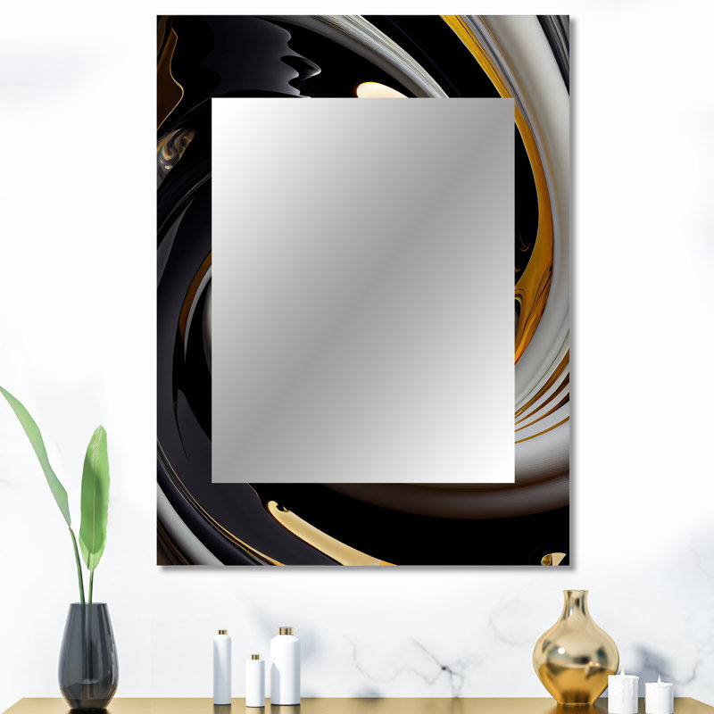 Or et noir vitrail Spiral III - miroir spirales abstraites uniques, 40 po x 30 po