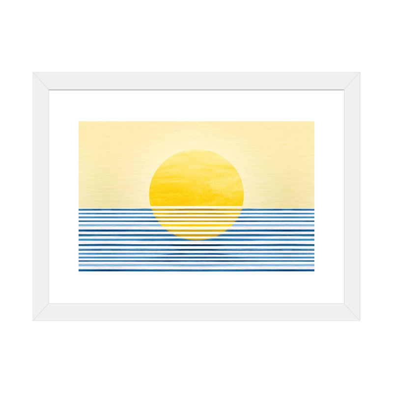Sunset II-impression d’art graphique abstraite, Blanc, H 24 po x l 32 po x P 1 po, Papier encadré blanc