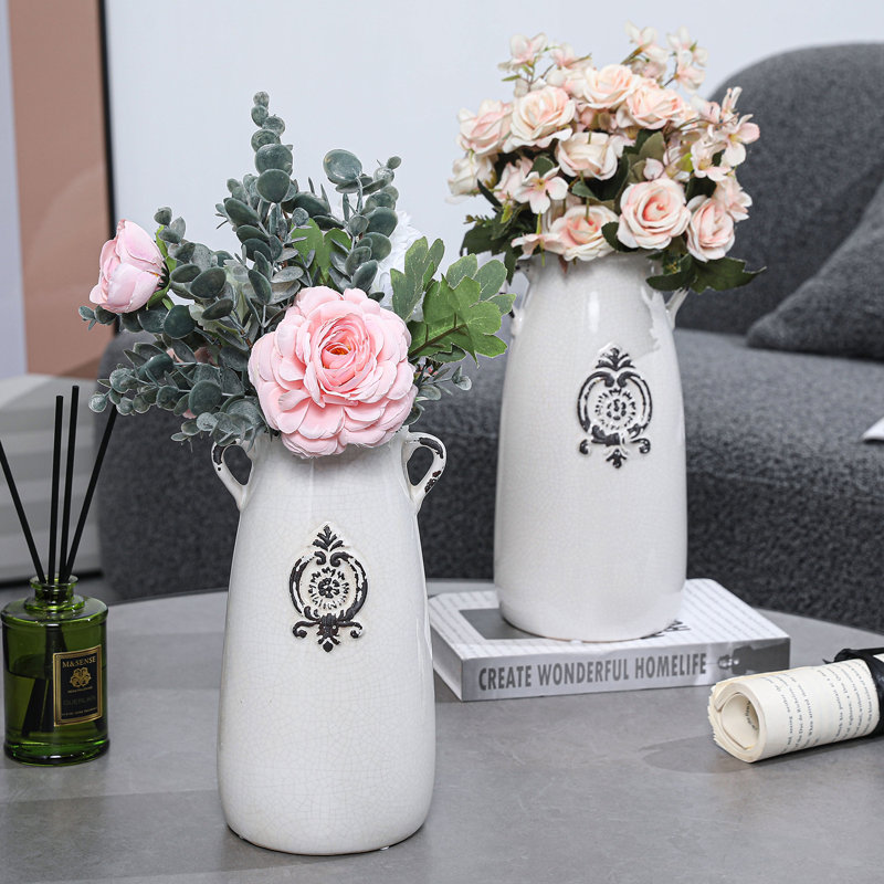 2 Piece White Ceramic Table Vase Set