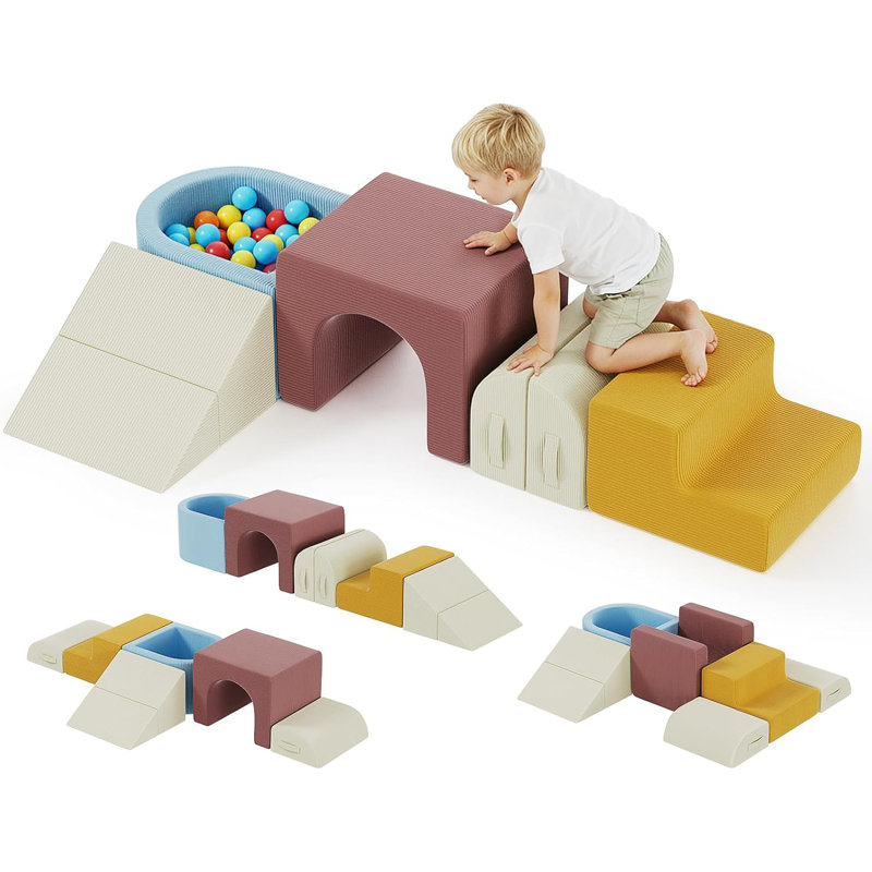 Foam Building Blocks For Kids, 7 Pcs Soft Building Blocks Giant Building Blocks Play Blocks, Climbing Blocks With Ball Pit, Children's Montessori Toy For Indoor Fun, Climbing Toy For Toddlers