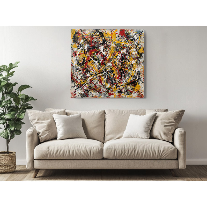 Reproduction d'art abstrait, reproduction d'art abstrait sur toile, jaune rouge noir multicolore, 20 po x 20 po