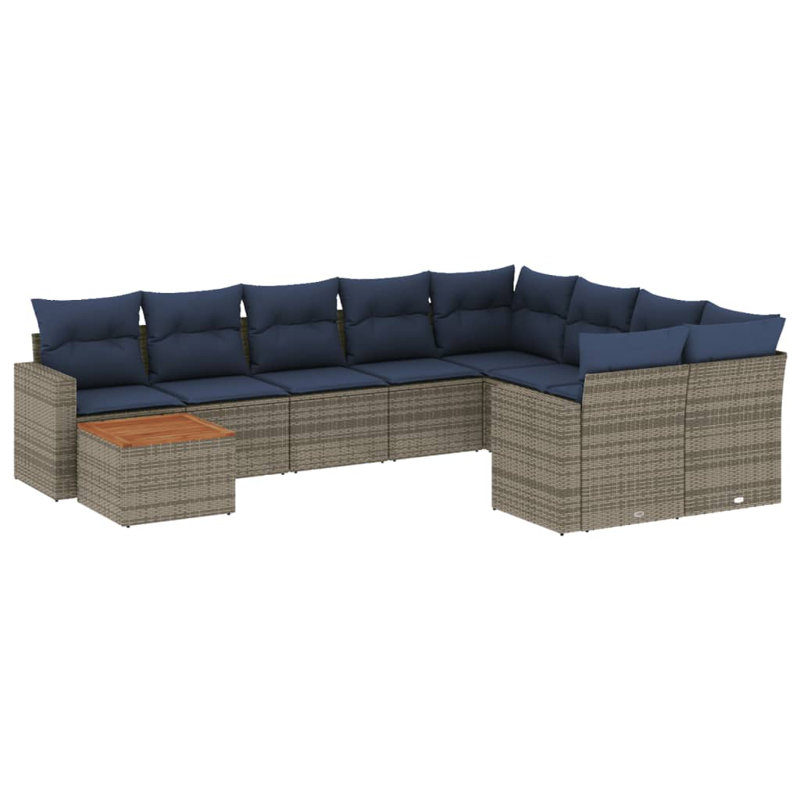 Ensemble de canapé de patio 10 pièces avec coussins en rotin de polyester, Gris, Bleu foncé
