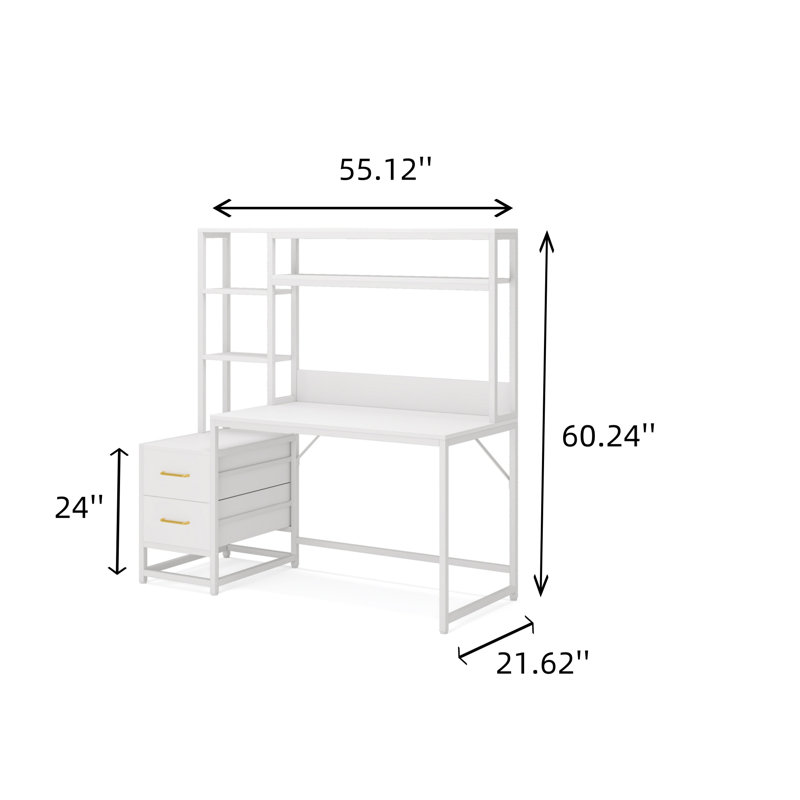 55-inch Grey Computer Desk, White/White