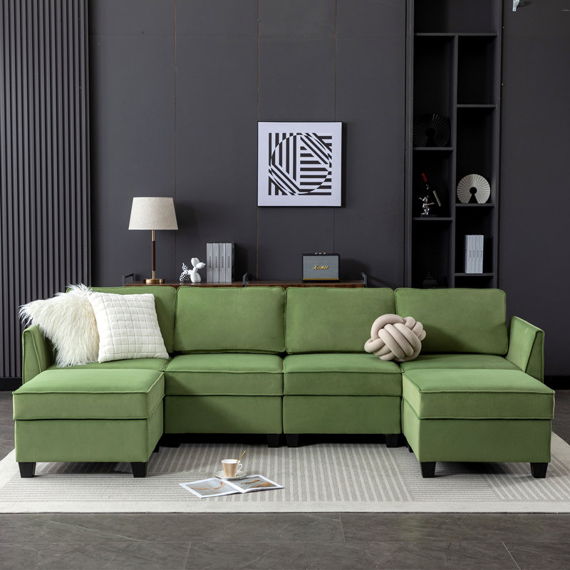 Canapé modulaire 6 pièces rembourré, Velours vert