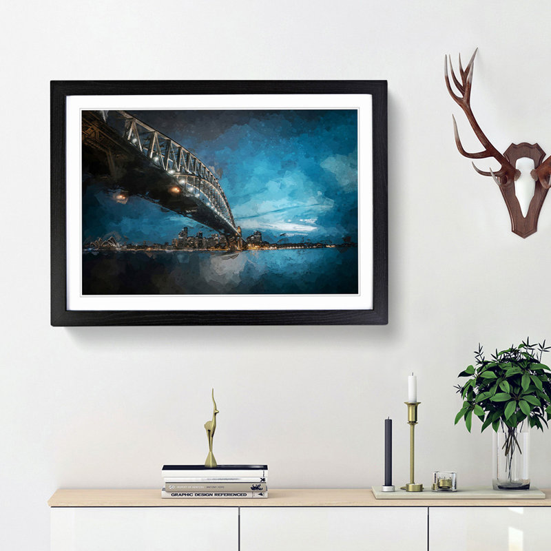 Sydney Harbour Bridge in Australia in Abstract - Picture Frame Graphic Art Print, 62cm H x 87cm W x 2cm D, Black Framed
