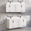Ensemble de meuble-lavabo double en bois massif l 72 po x P 22 po Houston II avec rangement discret et plateau en pierre reconstituée-246166789-246166790