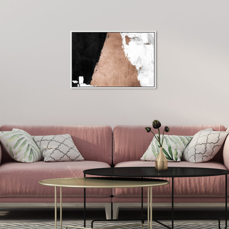 " Abstract Night And Day Rose Gold, Modern & Contemporary Bronze " by Oliver Gal, 20" H x 30" W, White Floater Framed