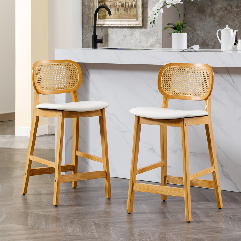 Azarah Solid Wood 25.5'' Counter Stool, White, Wood