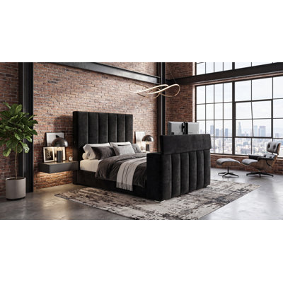 Serenity Onyx King Bed With Speaker, Tv Lift And Fireplace
