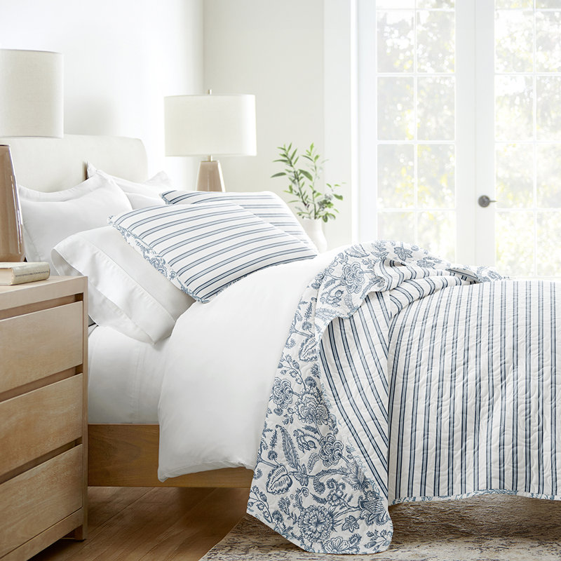 Ensemble de courtepointe réversible en microfibre Becky Cameron Dusk Blue, Courtepointe simple + 1 taie décorative standard