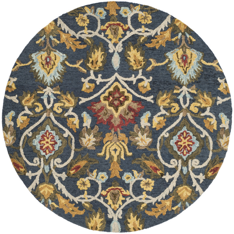 Floral Wool Hand Woven Area Rug, Round 122cm