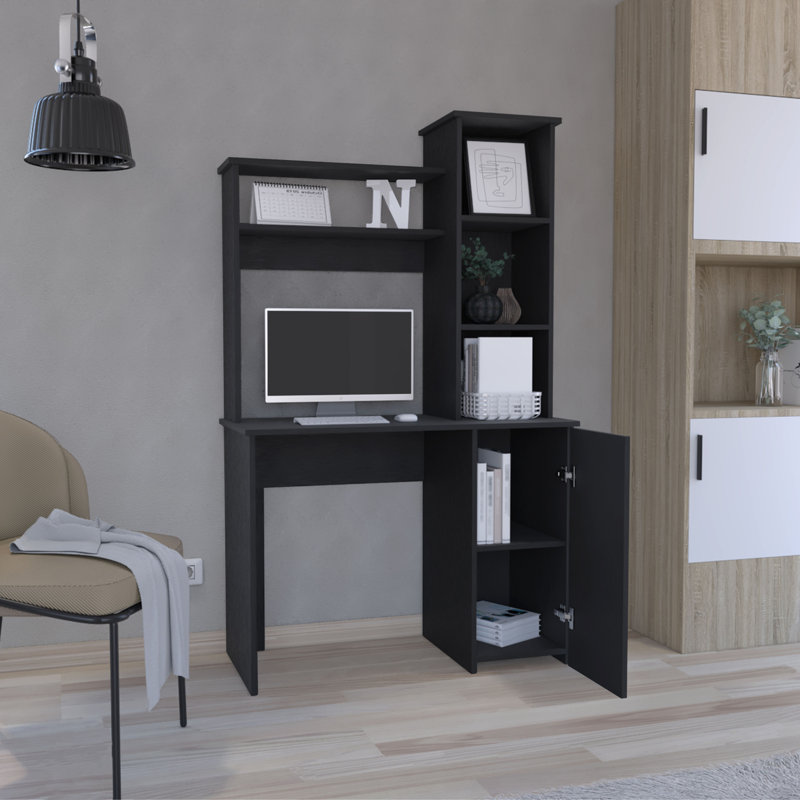 Bureau d'ordinateur avec huche Kincheloe, Noir