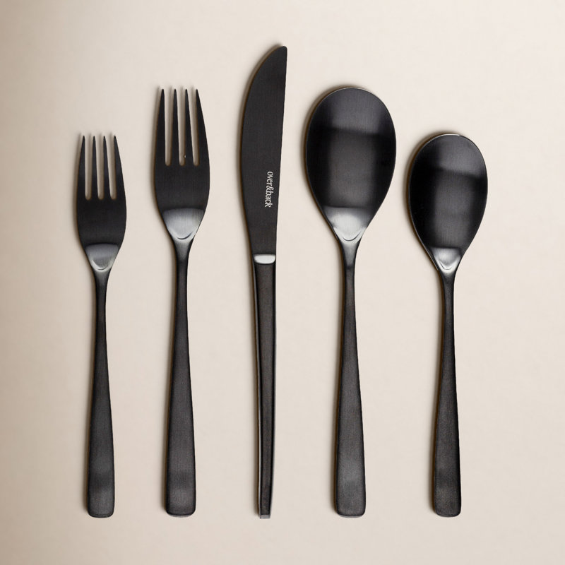 over&back Curved 18/8 Flatware Set - Service for 4, Matte Black
