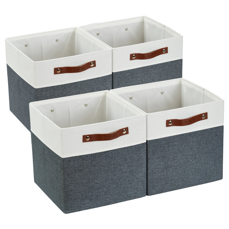 Ensemble de bacs en tissu robuste, Gris ardoise / blanc, H 13 po x l 13 po x P 13 po