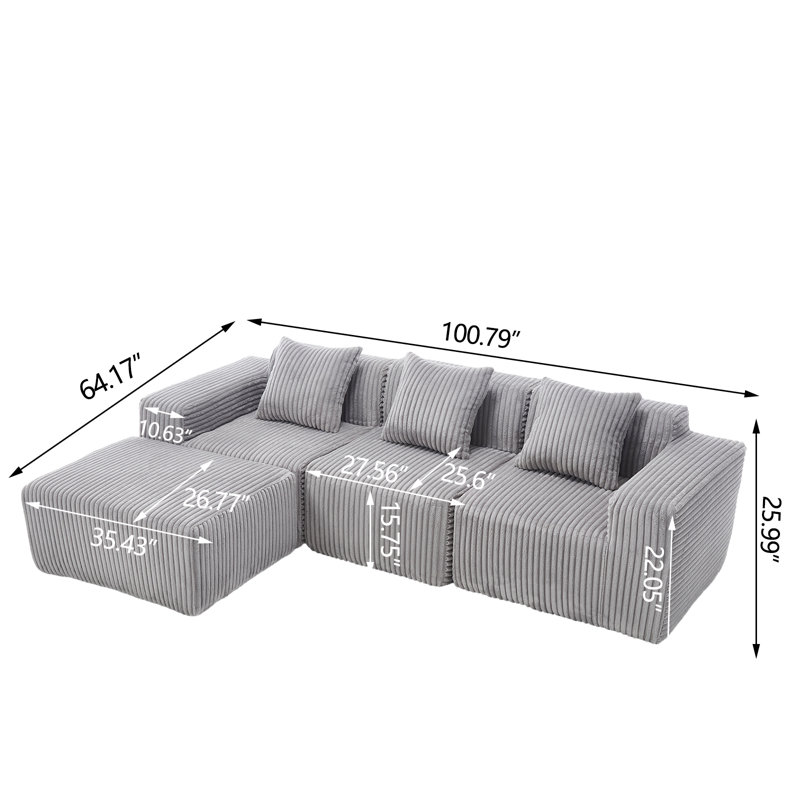 Canapé modulaire Boneless Modern Minimalist, Gris clair
