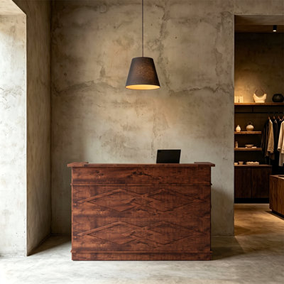 Bureau d'accueil moderne Koda en noyer pour bureaux, salons de coiffure, spas et halls d'entrée